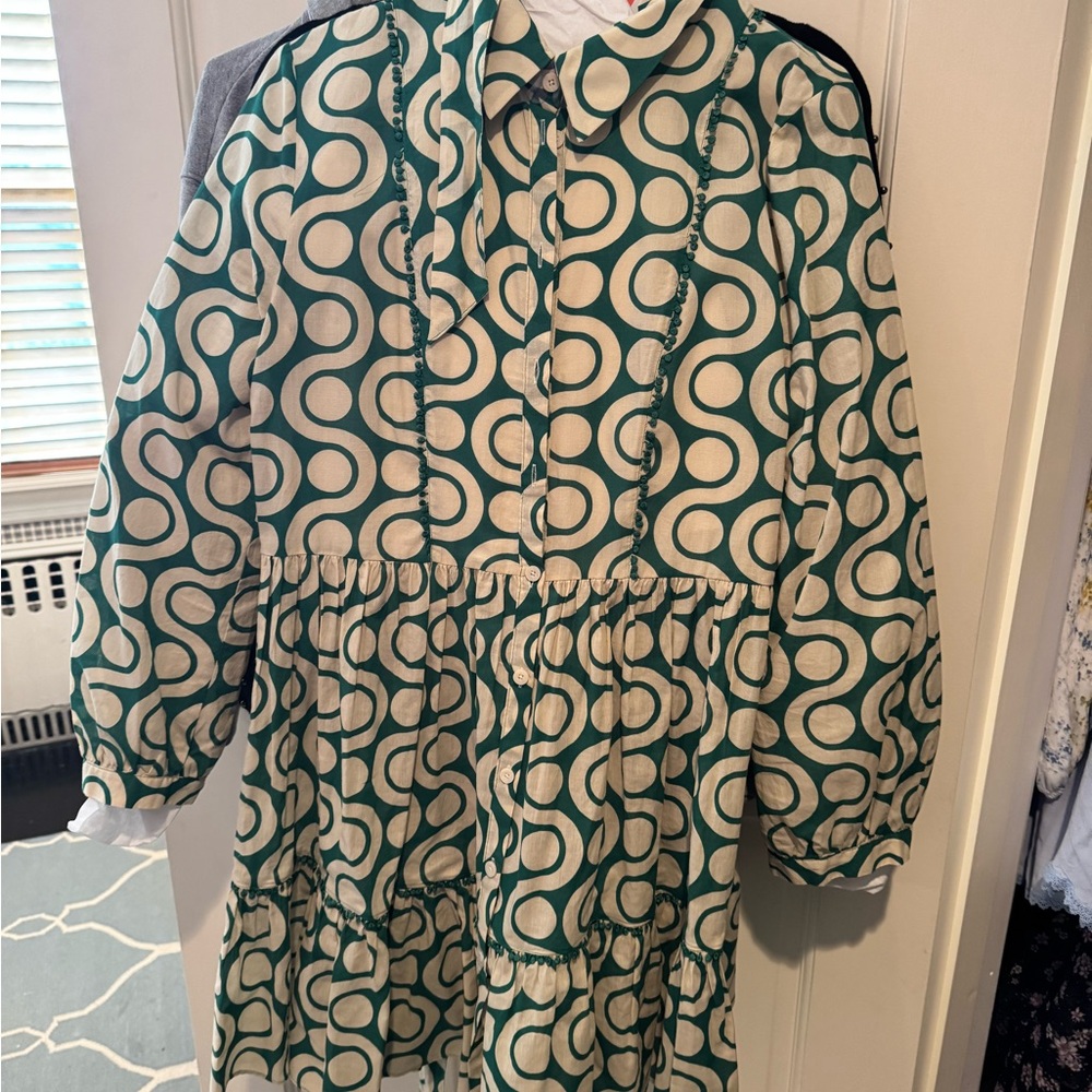 Green and Cream Patterned Dress